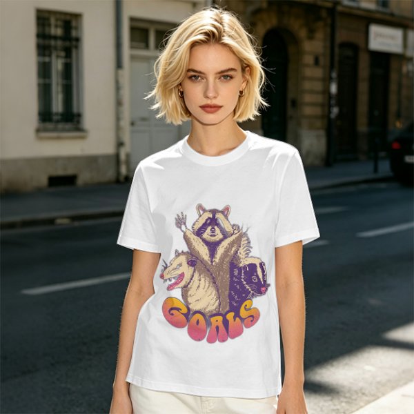 Olive Graphic T-Shirt With Raccoon Opossum Skunk 'GOALS' Print