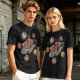 Olive green t-shirt with ramen planet space graphic print