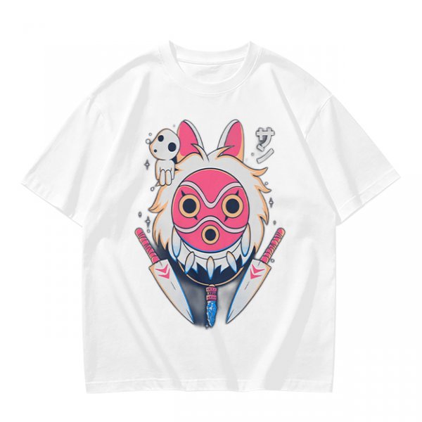 Olive T-Shirt with Princess Mononoke Mask and Kodama Print