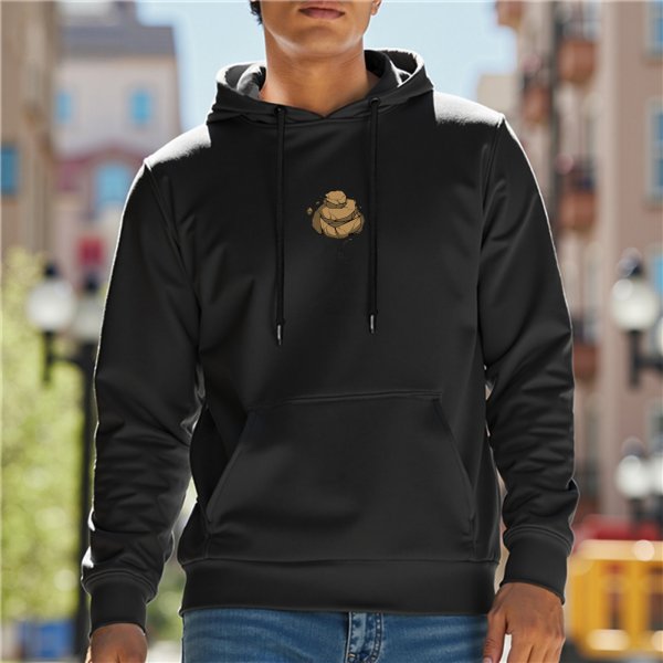 Black Hoodie With Small Brown Pile Graphic Print