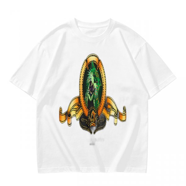 Olive Green T-Shirt With Ornate Golden Frame And Green Wolf Head Print