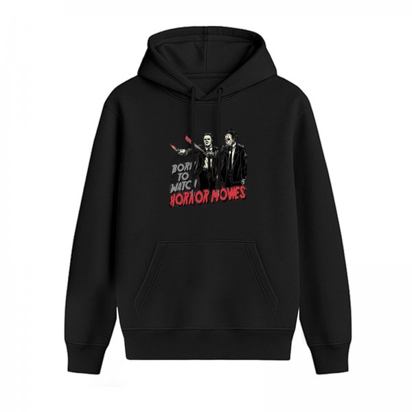 Horror Movie Themed Hoodie With Slasher Characters Graphic