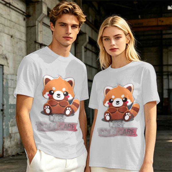 Olive T-Shirt with Cute Red Panda and I Just Don't Care Print