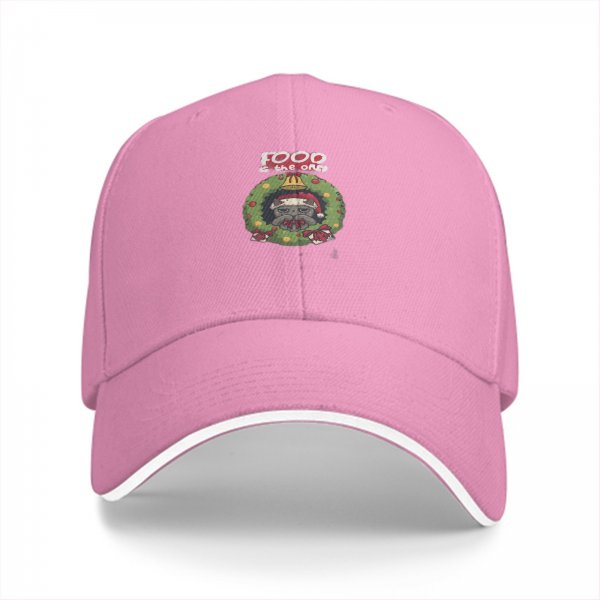 Black Baseball Cap With Christmas Wreath Cat Graphic And Food Text