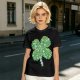 Olive Green T-Shirt With St. Patrick's Day Four-Leaf Clover Art