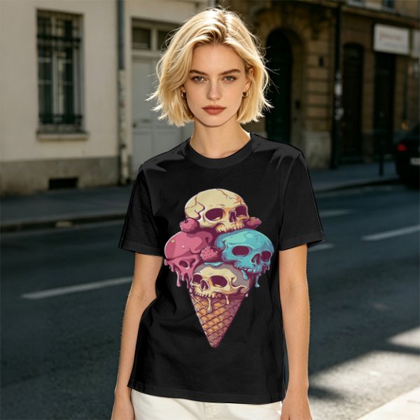 Olive T-Shirt With Skull Ice Cream Cone Graphic