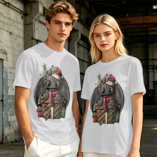 Christmas Toothless Dragon T-Shirt with Holiday Gifts and Decor