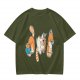 Olive T-Shirt With Playful Orange Cat Illustrations