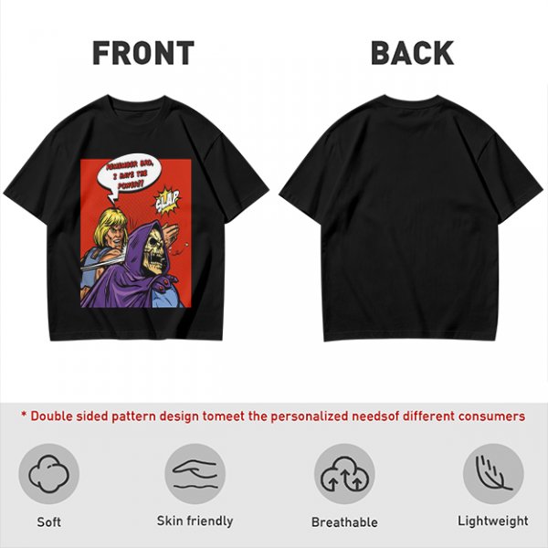 Olive T-shirt with He-Man slapping Skeletor comic print