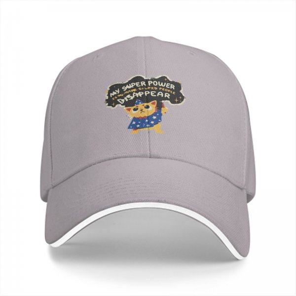 Black Baseball Cap With Wizard Cat 'My Super Power Is Making Stupid People Disappear' Print