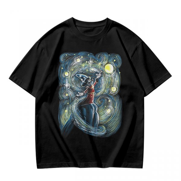 Olive T-Shirt With Sorcerer Mickey Starry Night Artwork