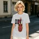 Olive T-Shirt with Red Devil Cat Graphic and The Dev Print