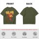 Olive green t-shirt with whimsical miso character graphic print