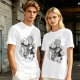 Olive T-Shirt With Playful Cats Emerging From Printer Graphic
