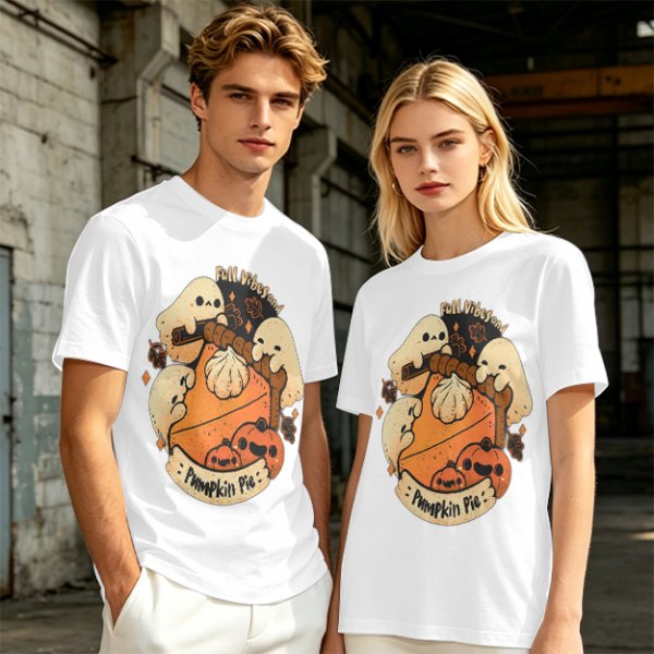 Fall Vibes and Pumpkin Pie Ghost Graphic T-Shirt
