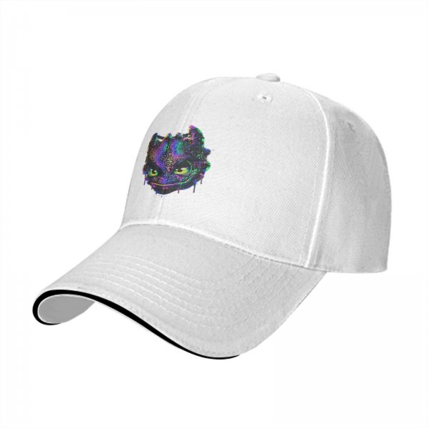 Black Baseball Cap With Neon Psychedelic Dragon Head Print