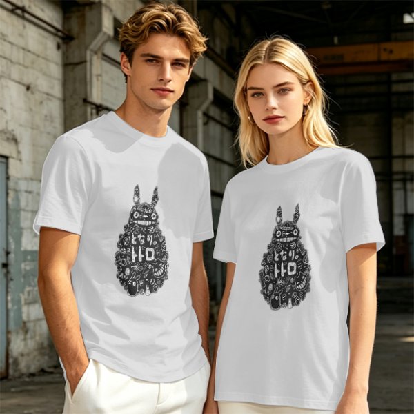 Olive T-shirt with Totoro Doodle Art Print