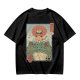 Olive T-shirt with Samurai Cat Riding Giant Frog Japanese Art Print