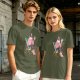 Olive T-Shirt With Relaxed Bearded Man Holding Skull Cup Print