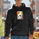 Black Hoodie With Japanese Style Sunset Wave Graphic Print