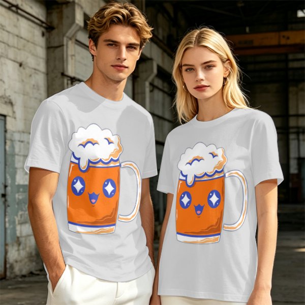 Olive T-Shirt With Cute Kawaii Beer Mug Graphic