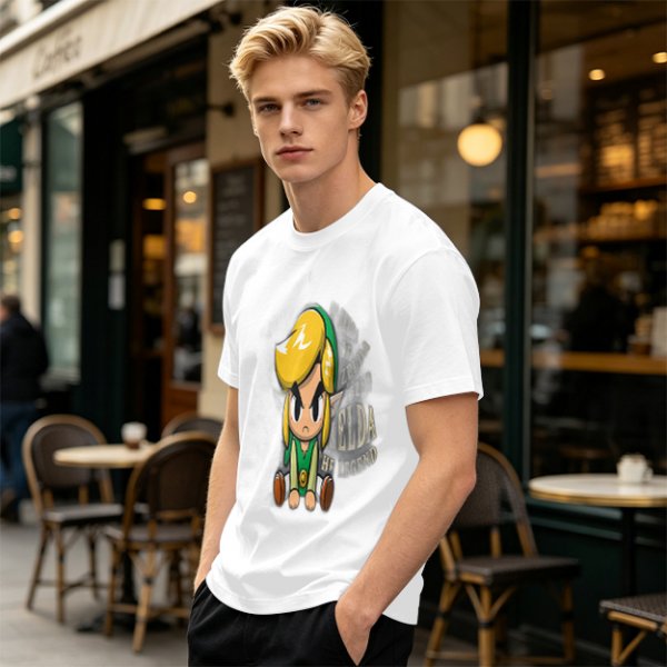Olive T-shirt with Chibi Link from The Legend of Zelda Print