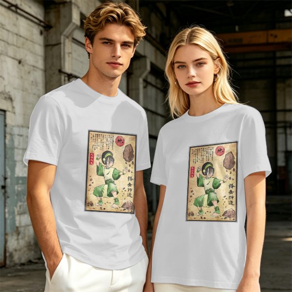 Olive T-shirt with Earthbender Character Vintage Art Print