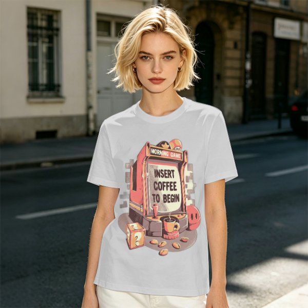 Gaming Themed T-Shirt With 'Insert Coffee To Begin' Print