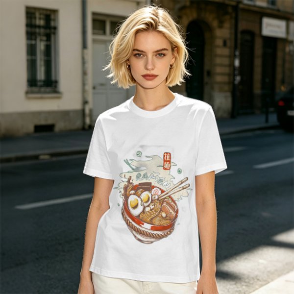 Olive Green T-Shirt With Ramen Bowl Graphic Print