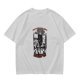 Olive t-shirt with cat kitchen graphic and 'Return to bed human' text