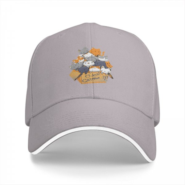 Black baseball cap with cute cats in a box graphic
