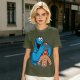 Olive T-shirt with Cookie Monster covering gingerbread man’s eyes