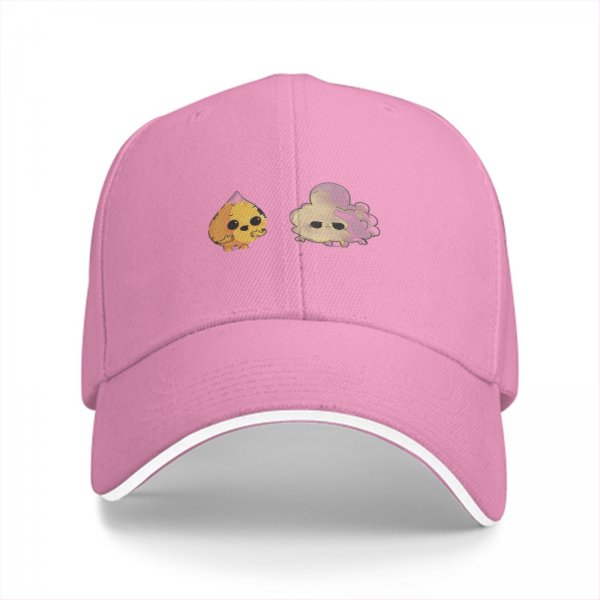 Black Baseball Cap With Cute Fire And Smoke Character Print
