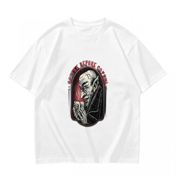 Olive T-Shirt with Vampire Coffee Before Coffin Graphic Print
