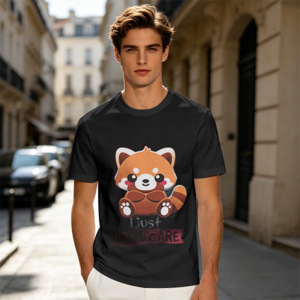 Olive T-Shirt with Cute Red Panda and I Just Don't Care Print