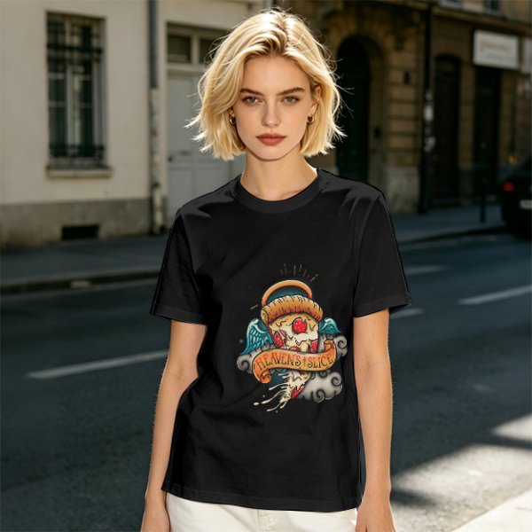 Olive T-Shirt With Angel Pizza Slice 'Heaven's Slice' Graphic