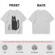 Oversized Olive T-Shirt With Cute Black Cat Graphic Print