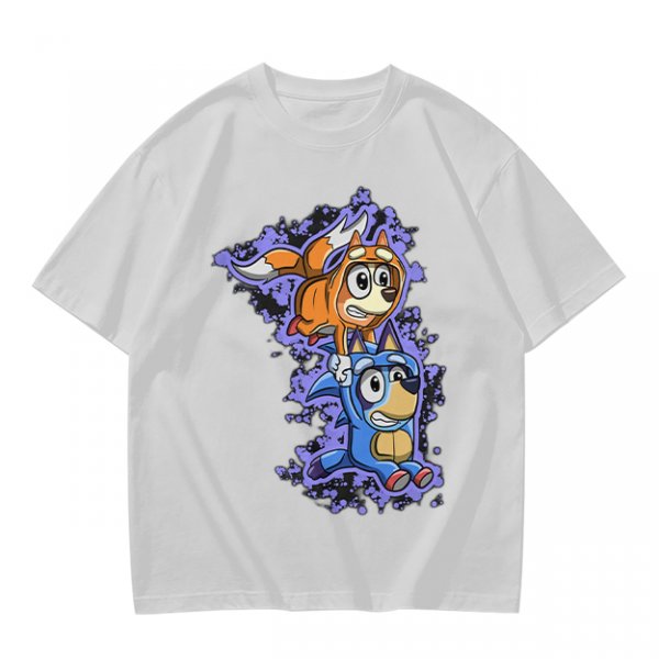 Olive green t-shirt with cartoon characters in cosplay graphic