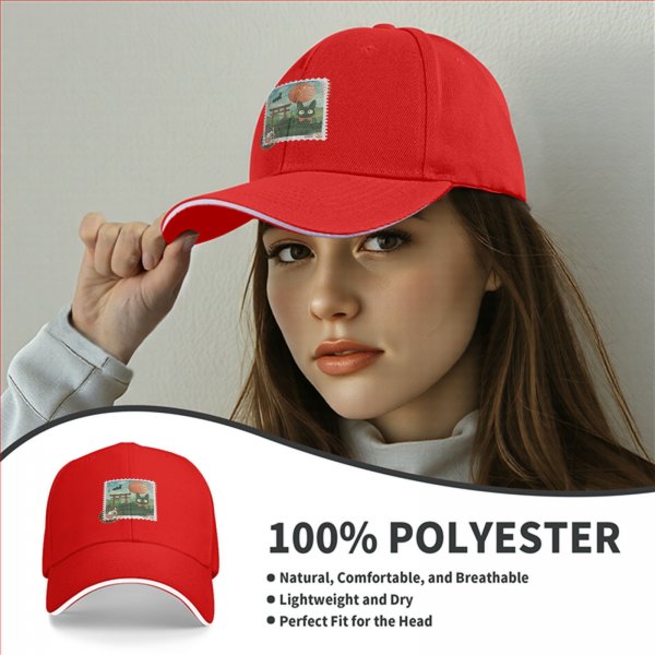 Black Baseball Cap with Anime Stamp Print Design