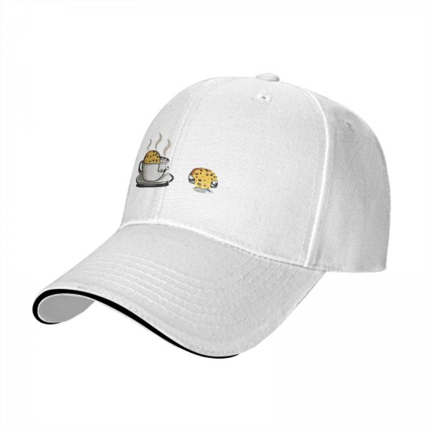 Black Baseball Cap with Coffee and Cookie Graphic Design