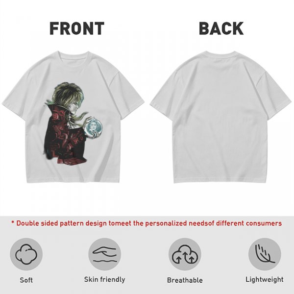 Olive Green T-Shirt With Goblin King Holding Crystal Ball Art