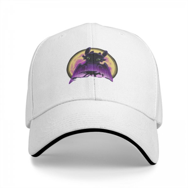 Black baseball cap with Toothless dragon and moon graphic