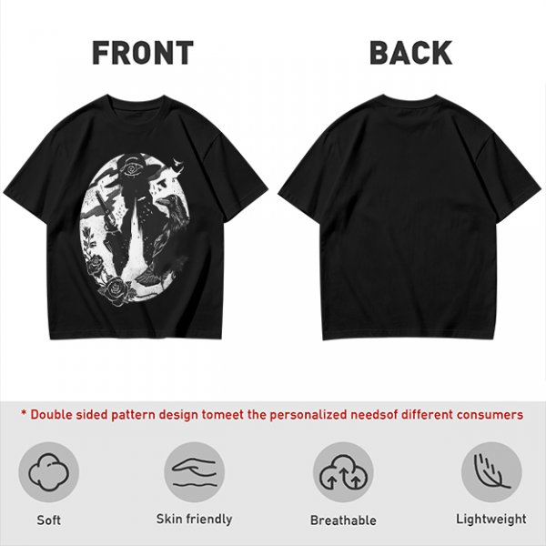 Olive T-Shirt With Western Gunslinger Crow And Roses Graphic
