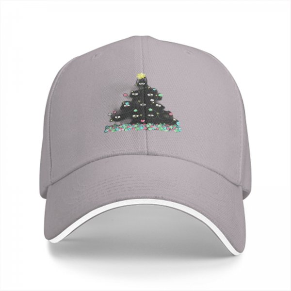 Black Baseball Cap With Cute Soot Sprite Christmas Tree Design