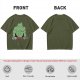 Oversized Army Green T-Shirt With Muscular Frog Lifting Dumbbells Print