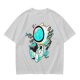 Olive T-Shirt with Astronaut Cat and Fish Graphic Print