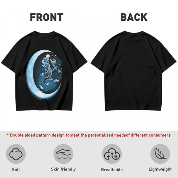 Olive T-Shirt With Crescent Moon And Dancing Spirit Graphic