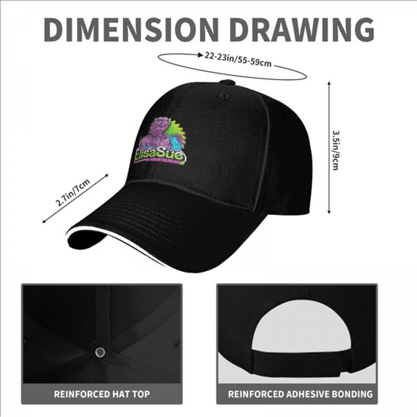 Black baseball cap with Elisa Sue graphic and text print