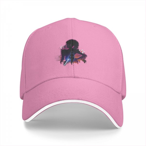 Black baseball cap with anime silhouette and star graphic design