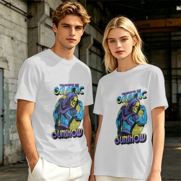 Olive T-shirt with Galactic Gunshow Skeleton Graphic Print
